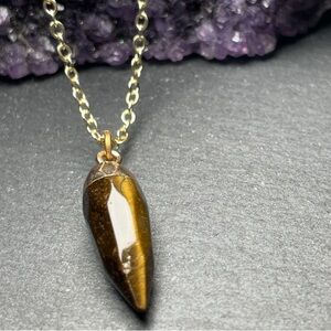 Genuine Yellow Tiger’s Eye Gold Plated Pendant Necklace